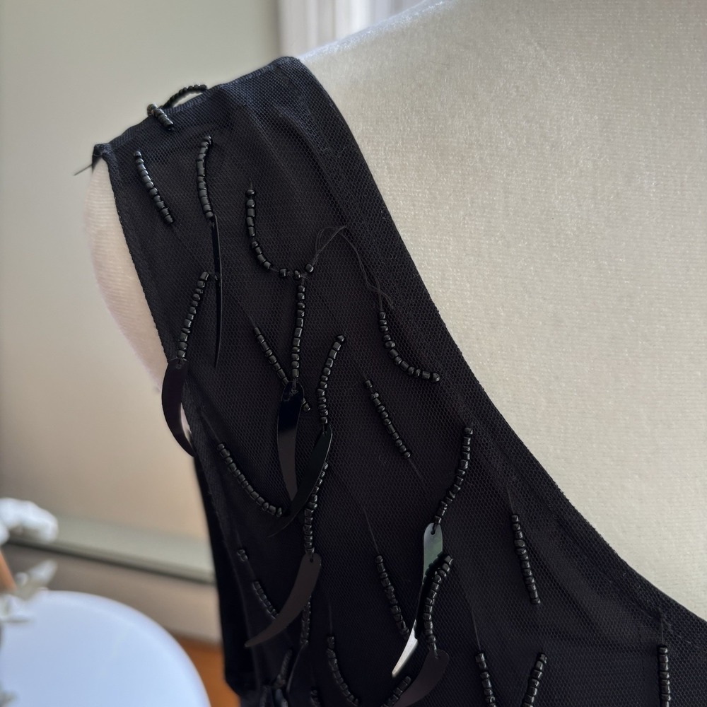 Vintage Vivienne Tam Beaded Paillette Fringe Dress Black Size 2 Flapper Art Deco - Picture 3 of 16